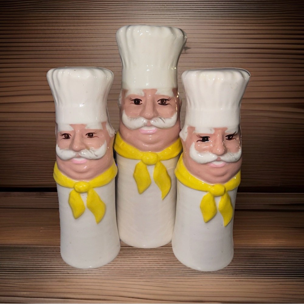 Vintage Hand Painted Chef Shakers Late 70s Early 80s Rare Cozy Cottagecore
